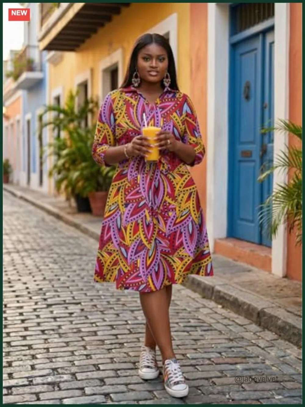 Plus Size African Print Midi Dress with Pockets and Belt